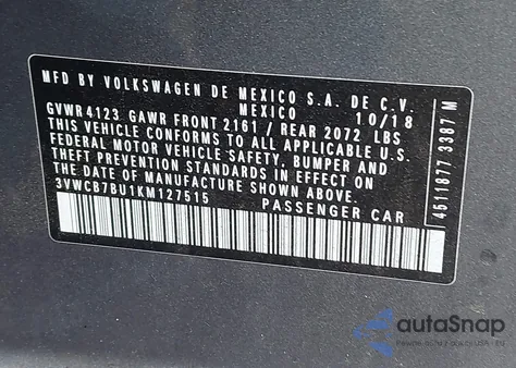 2019 Volkswagen Jetta 1.4T R-Line/1.4T S/1.4T Se из США, поврежденный, VIN 3VWCB7BU1KM127515